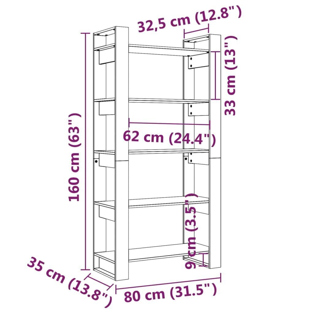 vidaXL grāmatu plaukts, melns, 80x35x160 cm, masīvkoks цена и информация | Plaukti | 220.lv