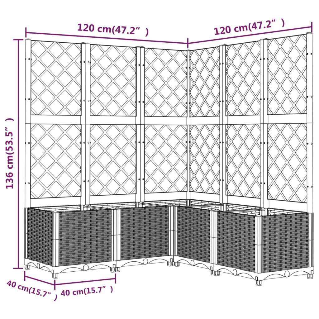 vidaXL dārza puķu kaste ar špaleru, melna, 120x120x136 cm, PP cena un informācija | Podi stādiem un pārstādīšanai | 220.lv