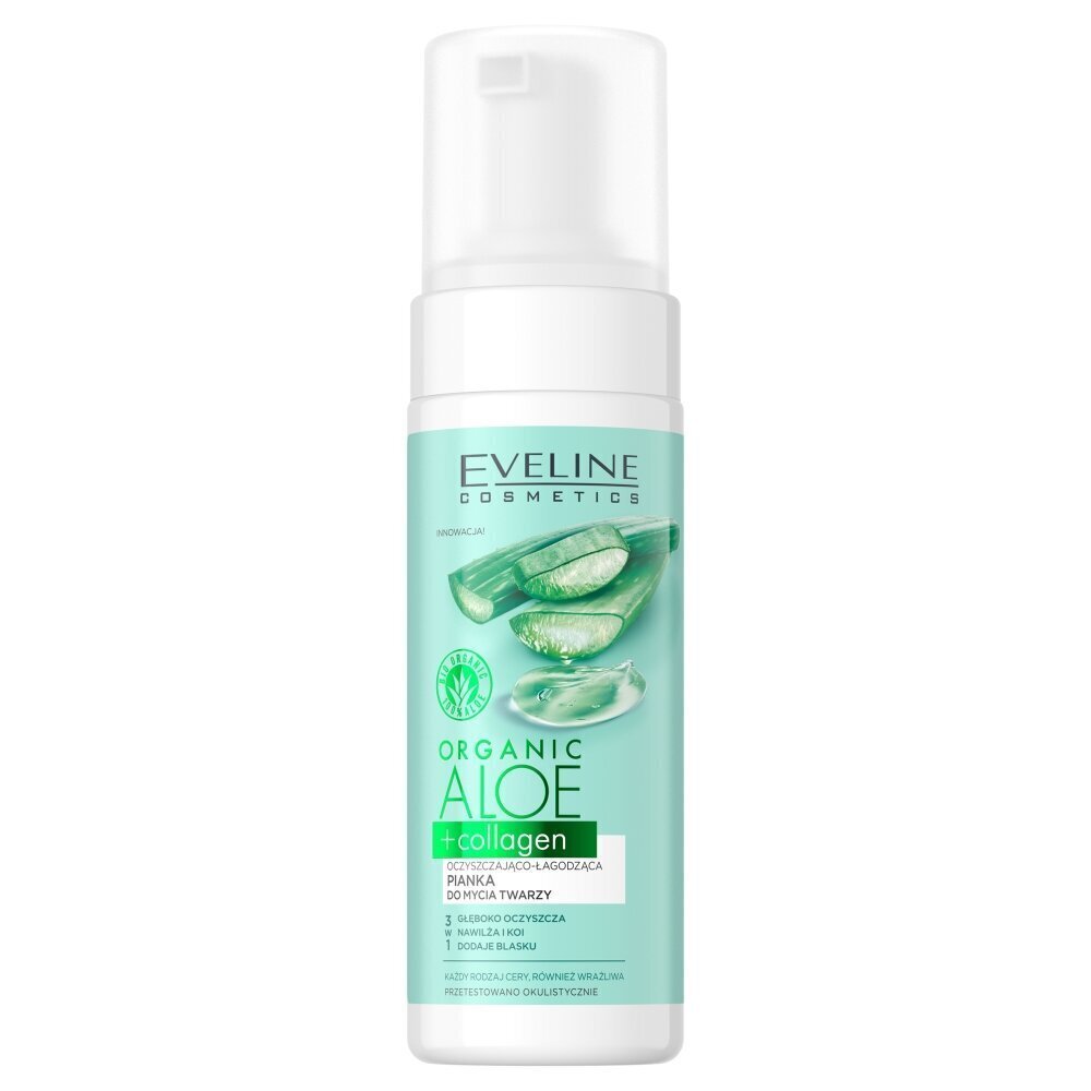 Attīrošas sejas putas Eveline Organic Aloe+Collagen, 150 ml cena un informācija | Sejas ādas kopšana | 220.lv