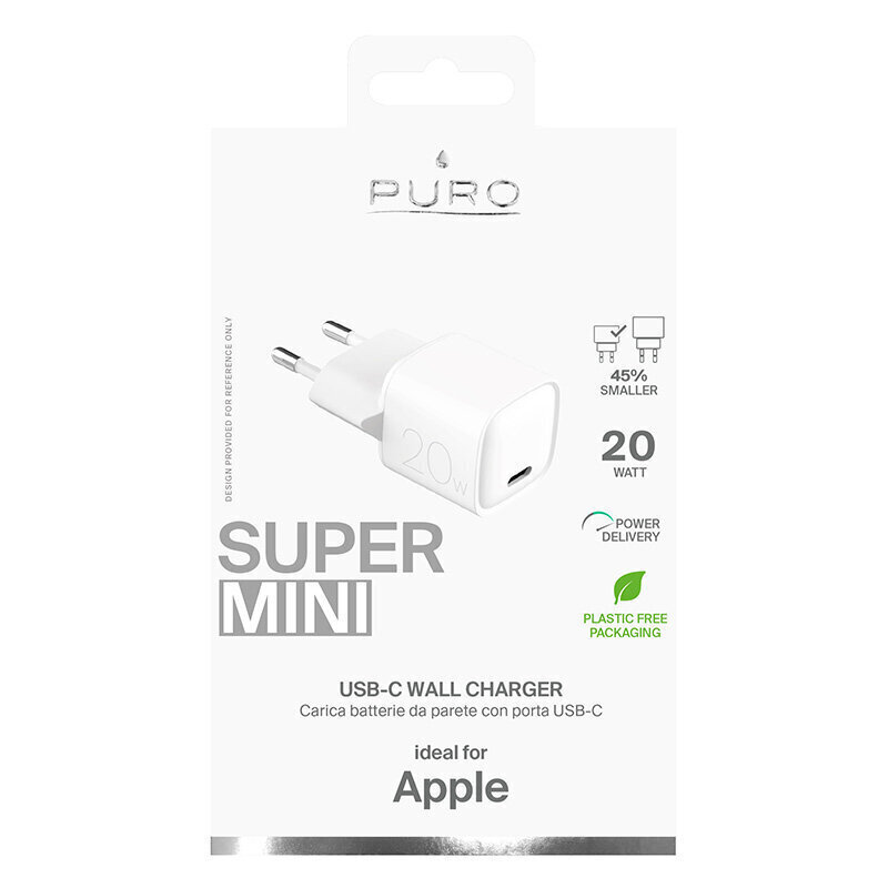 Puro Super Mini sienas lādētājs 20W, USB-C cena un informācija | Lādētāji un adapteri | 220.lv