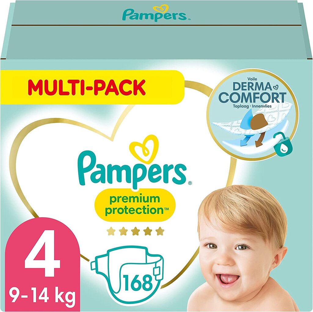 Pampers Premium Protection 4 (9 -14kg) 168 gab. cena un informācija | Autiņbiksītes | 220.lv