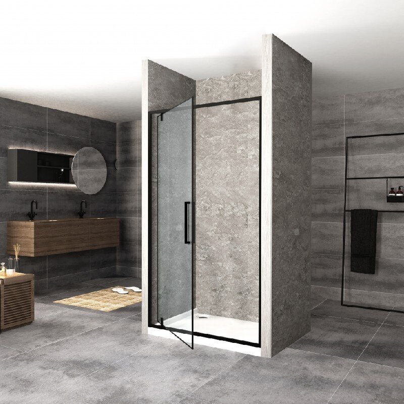 Bīdāmās dušas durvis Rapid Swing Black 90, 100, 120 cm cena un informācija | Dušas durvis, dušas sienas | 220.lv