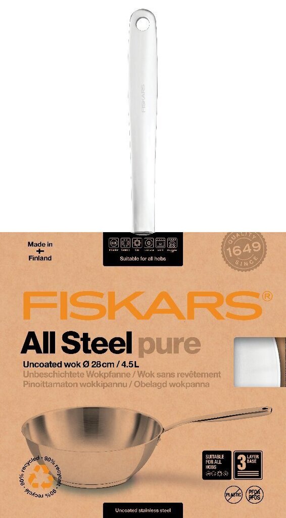 Fiskars Wok panna All Steel Pure, 28 cm cena un informācija | Pannas | 220.lv