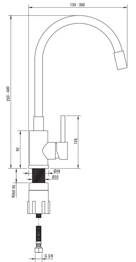 Virtuves jaucējkrāns Deante Luno BOC_B720, Black/Steel cena un informācija | Ūdens maisītāji virtuvei | 220.lv