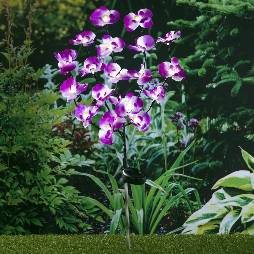 HI solārā dārza LED lampa, orhidejas forma, 75 cm cena un informācija | Āra apgaismojums | 220.lv