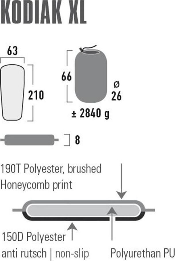 Pašpiepūšamais paklājiņš High Peak Kodiak XL, 210 x 63 x 8 cm cena un informācija | Tūrisma matrači un paklājiņi | 220.lv