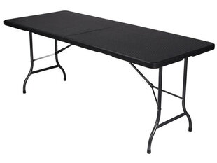 Saliekamais galds Rotanlook, 180 x 75 cm, polietilēns/tērauds melns cena un informācija | Dārza galdi | 220.lv