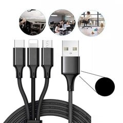 USB kabelis ar 3 veidu savienotājiem, melns цена и информация | Кабели для телефонов | 220.lv