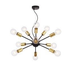 Griestu lampa Maytoni Loft melnā krāsā ar zelta detaļām T546PL-12B cena un informācija | Piekaramās lampas | 220.lv
