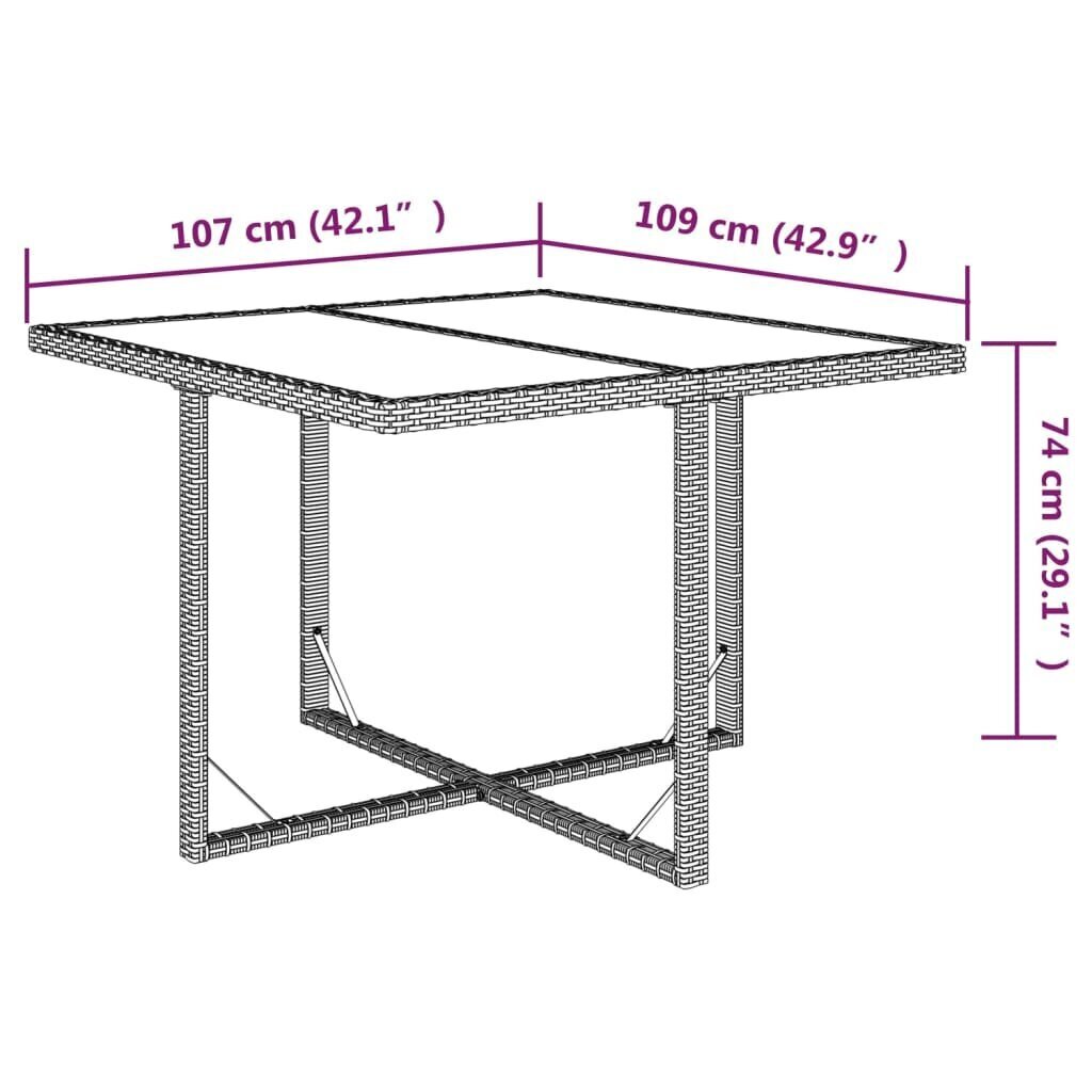 vidaXL dārza galds, bēšs, 109x107x74 cm, PE rotangpalma, stikls cena un informācija | Dārza galdi | 220.lv