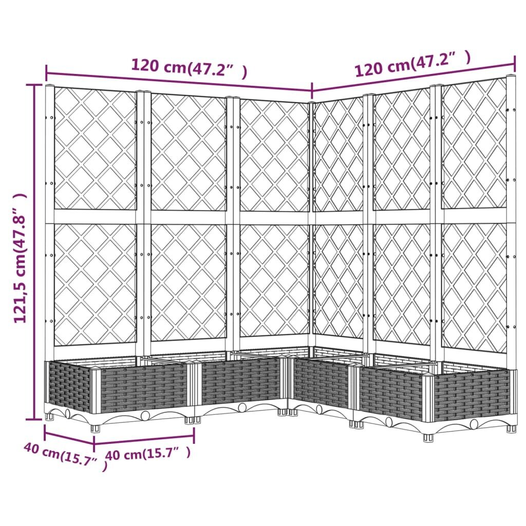 vidaXL dārza puķu kaste ar špaleru, tumši pelēka, 120x120x121,5 cm, PP cena un informācija | Balkona kastes | 220.lv