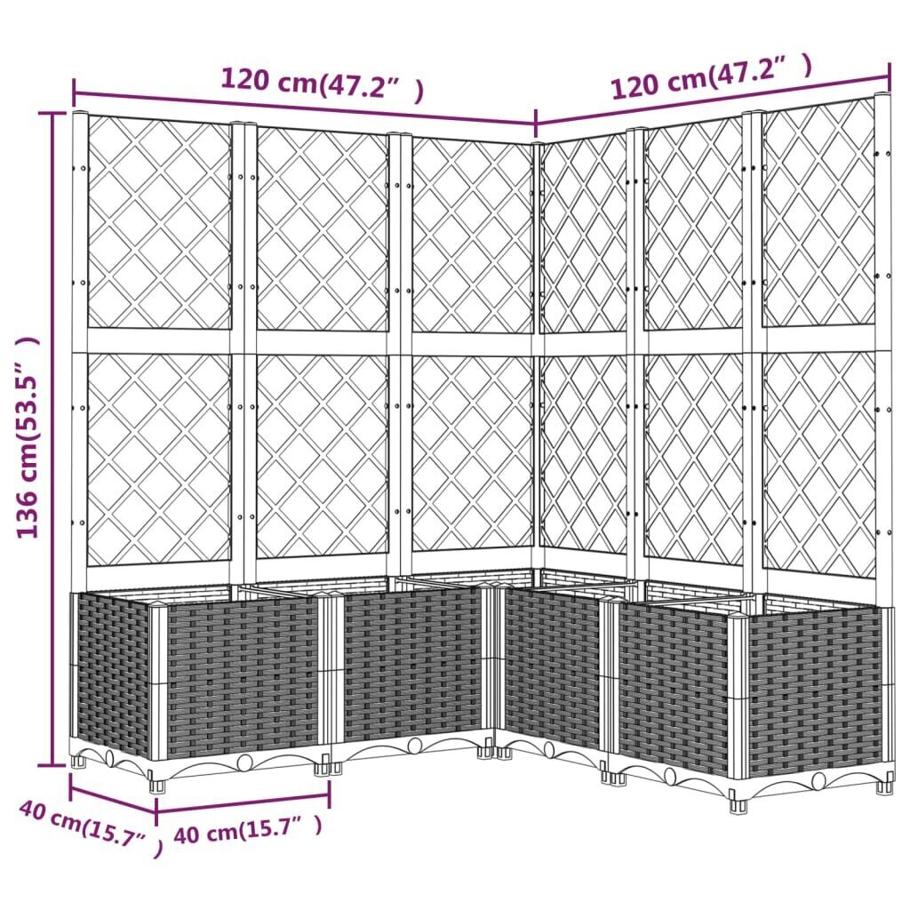 vidaXL dārza puķu kaste ar špaleru, brūna, 120x120x136 cm, PP cena un informācija | Balkona kastes | 220.lv