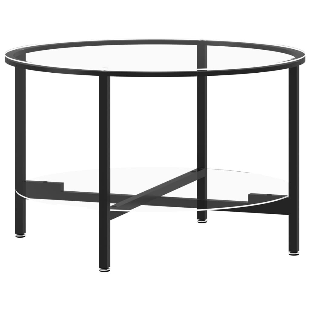 vidaXL kafijas galdiņš, melns un caurspīdīgs, 70 cm, rūdīts stikls cena un informācija | Žurnālgaldiņi | 220.lv