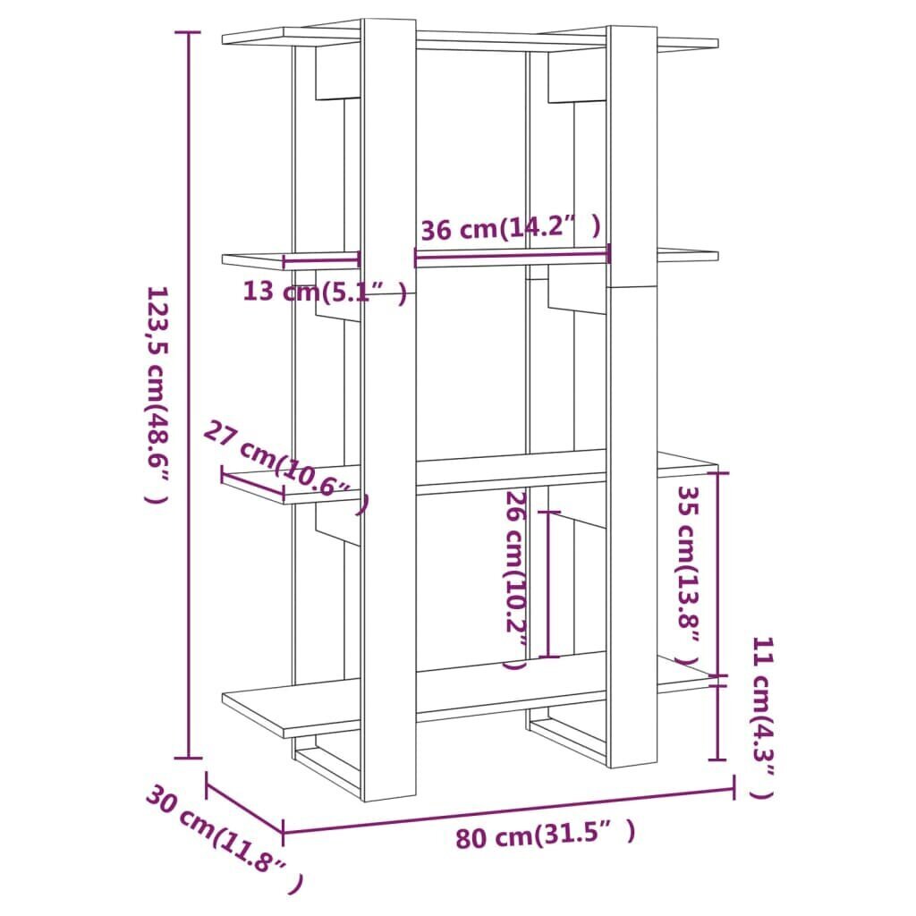 vidaXL grāmatu plaukts, aizslietnis, melns, 80x30x123,5 cm cena un informācija | Plaukti | 220.lv