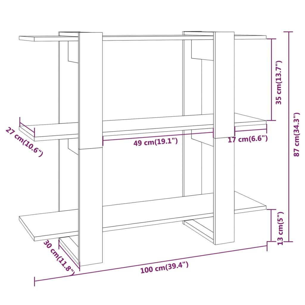 vidaXL grāmatu plaukts, aizslietnis, pelēcīga ozolkoka, 100x30x87 cm cena un informācija | Plaukti | 220.lv