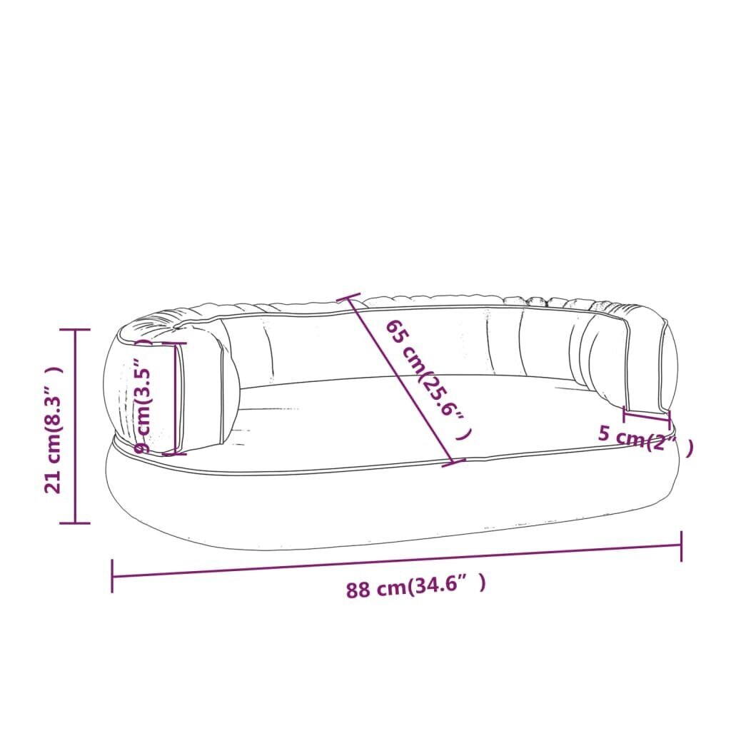 vidaXL ergonomiska suņu gulta, brūna, 88x65 cm, mākslīgā āda cena un informācija | Suņu gultas, spilveni, būdas | 220.lv