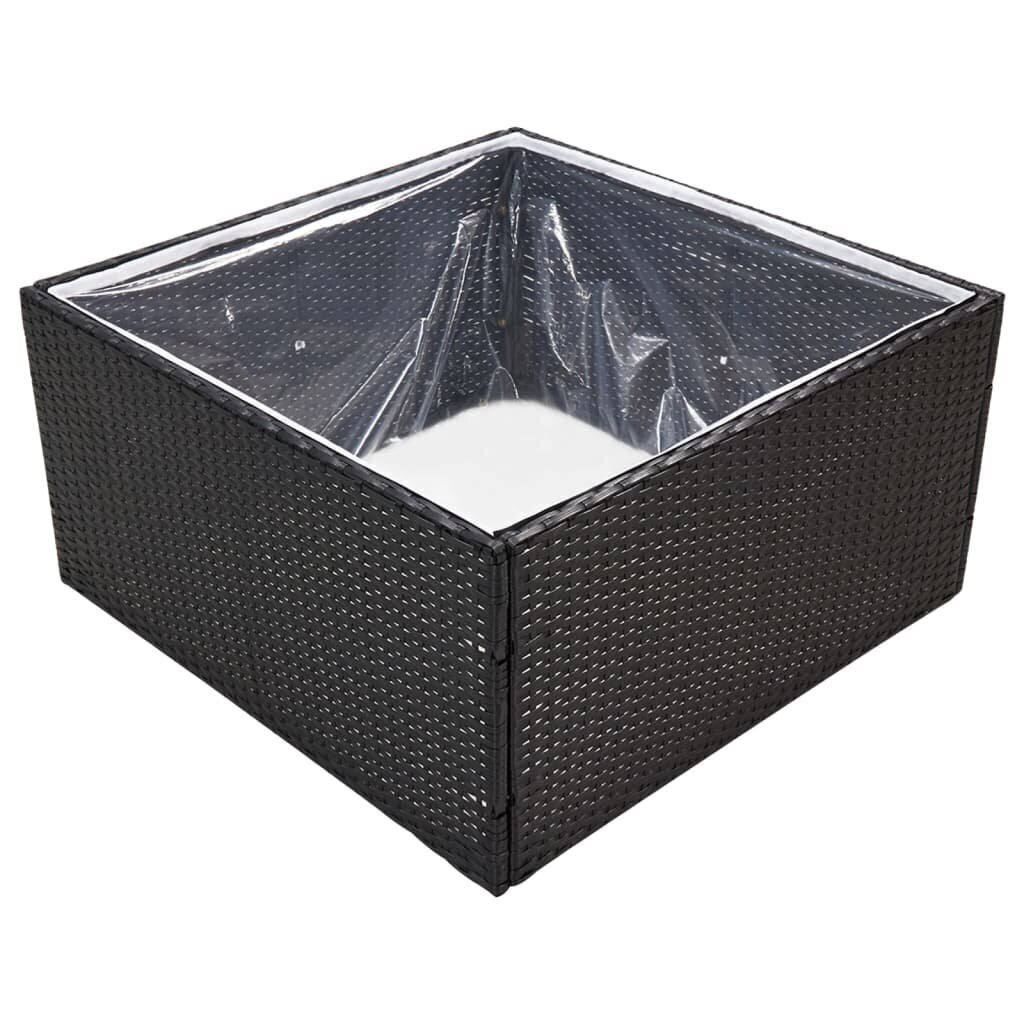 vidaXL dārza puķu kaste, 80x80x40 cm, melna polietilēna rotangpalma cena un informācija | Balkona kastes | 220.lv
