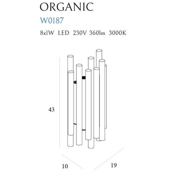 Sienas lampa Maxlight Organic kolekcija zelta krāsā 8x1W 3000K W0187 cena un informācija | Sienas lampas | 220.lv