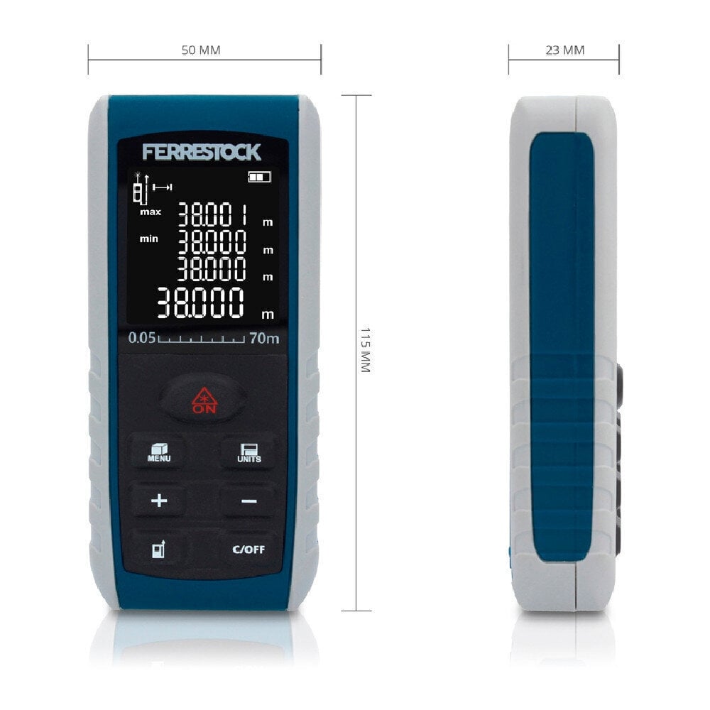 Metrs Ferrestock Laser 70 m cena un informācija | Rokas instrumenti | 220.lv