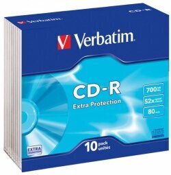 Matricas CD-R Verbatim 700MB 1x-52x Extra Protection Surface 10 Pack Slim цена и информация | Vinila plates, CD, DVD | 220.lv