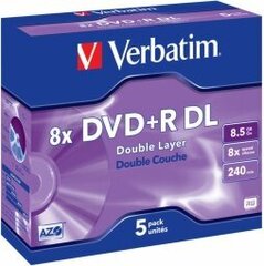 Matricas DVD+R DL Verbatim 8.5GB Double Layer 8x AZO 5 Pack Jewel cena un informācija | Vinila plates, CD, DVD | 220.lv
