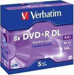 Matricas DVD+R DL Verbatim 8.5GB Double Layer 8x AZO 5 Pack Jewel цена и информация | Vinila plates, CD, DVD | 220.lv