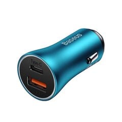 Baseus Golden Contactor Max car charger, USB + USB-C, 60W (blue) цена и информация | Зарядные устройства для телефонов | 220.lv