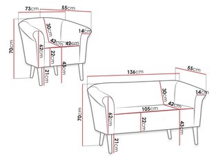 Mīksto mēbeļu komplekts ALEJANDRO 2 + 1-Manila 13 цена и информация | Комплекты мягкой мебели | 220.lv