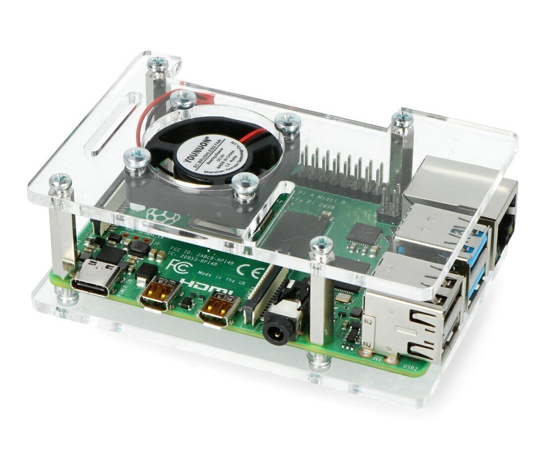 Raspberry Pi 4B/3B+/3B/2B korpuss, atverams, ar ventilatoru - caurspīdīgs cena un informācija | Atvērtā koda elektronika | 220.lv