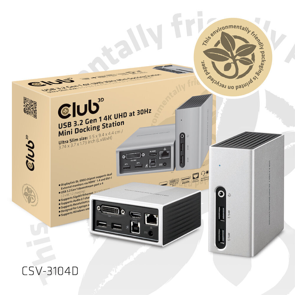 Club 3D Dock USB3.0 Dual GFX 4k Mini cena un informācija | Videokartes (GPU) | 220.lv