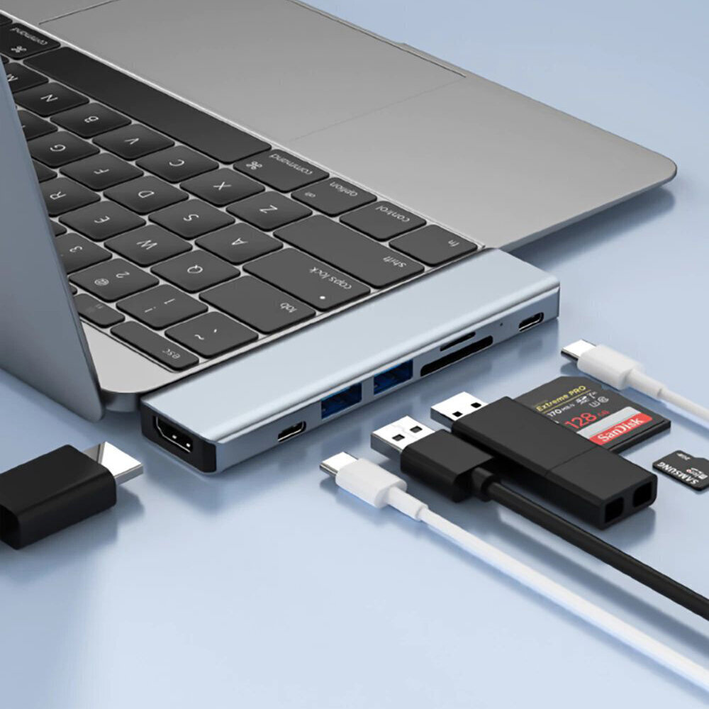 USB adapteris Apple Macbook Klēpjdatoriem 8-in-1 (2x USB 3.0, SD, HDMI, Type-C) cena un informācija | Adapteri un USB centrmezgli | 220.lv