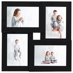 vidaXL kolāžas foto rāmis, 4x(10x15 cm) attēliem, melnas MDF цена и информация | Рамки, фотоальбомы | 220.lv