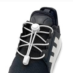 Elastīgas apaļas kurpju šņores 3 mm 100 cm ar fiksatoriem un uzgaļiem, melnas ar baltu cena un informācija | Līdzekļi apģērbu un apavu kopšanai | 220.lv