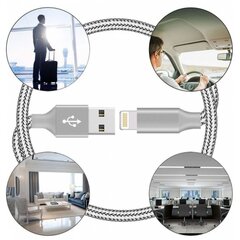 Кабель USB Lightning, покрытый слоем веревки, Белого цвета цена и информация | Кабели для телефонов | 220.lv