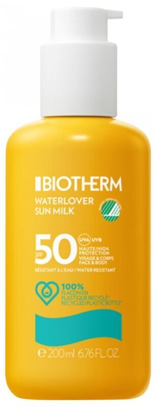 Sauļošanas losjons sejai un ķermenim Biotherm Waterlover Sun Milk SPF50, 200ml cena un informācija | Sauļošanās krēmi | 220.lv