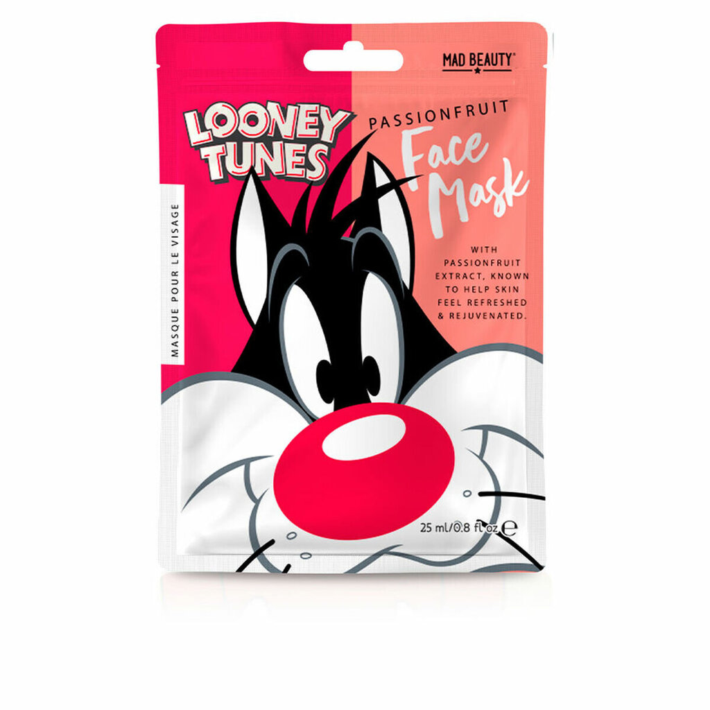 Mad Beauty Looney Tunes Pēc Vasaras saules & baseina Bērnu mitrinoša joku sejas maska (1 gab. Sylvester Marakuja x25 ml) cena un informācija | Sejas maskas, acu maskas | 220.lv