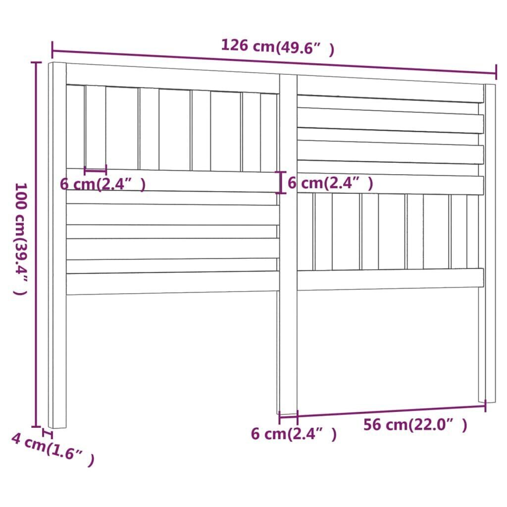 vidaXL gultas galvgalis, balts, 126x4x100 cm, priedes masīvkoks cena un informācija | Gultas | 220.lv