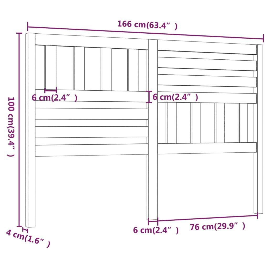 vidaXL gultas galvgalis, pelēks, 166x4x100 cm, priedes masīvkoks cena un informācija | Gultas | 220.lv