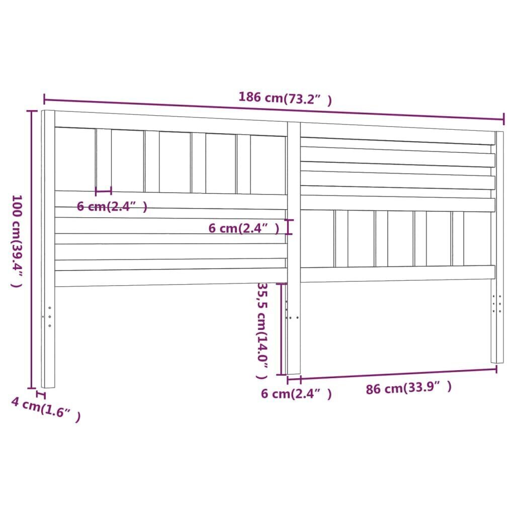 vidaXL gultas galvgalis, medus brūns, 186x4x100 cm, priedes masīvkoks cena un informācija | Gultas | 220.lv