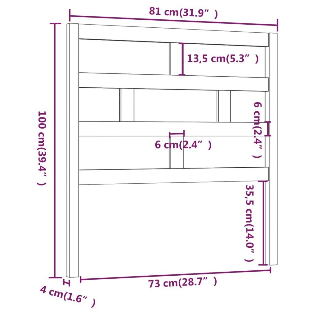 vidaXL gultas galvgalis, balts, 81x4x100 cm, priedes masīvkoks цена и информация | Gultas | 220.lv