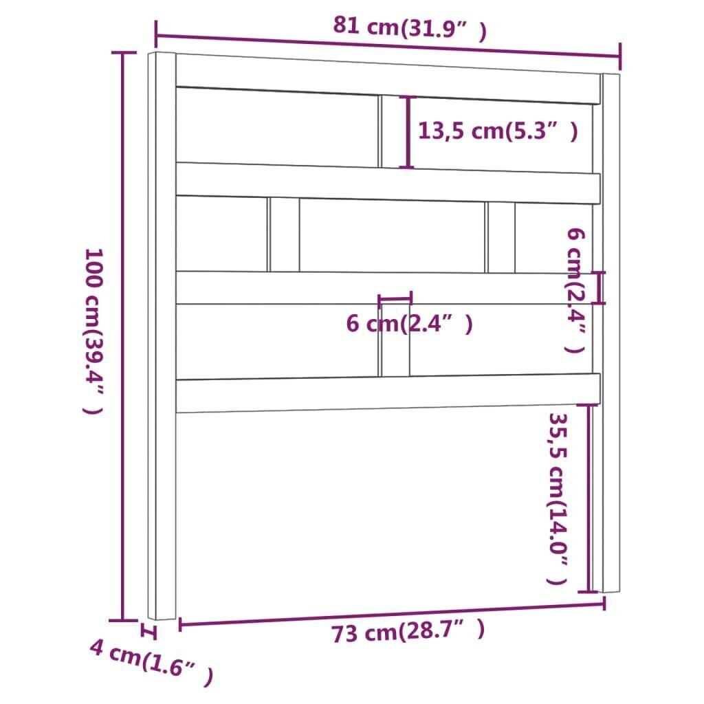 vidaXL gultas galvgalis, pelēks, 81x4x100 cm, priedes masīvkoks цена и информация | Gultas | 220.lv