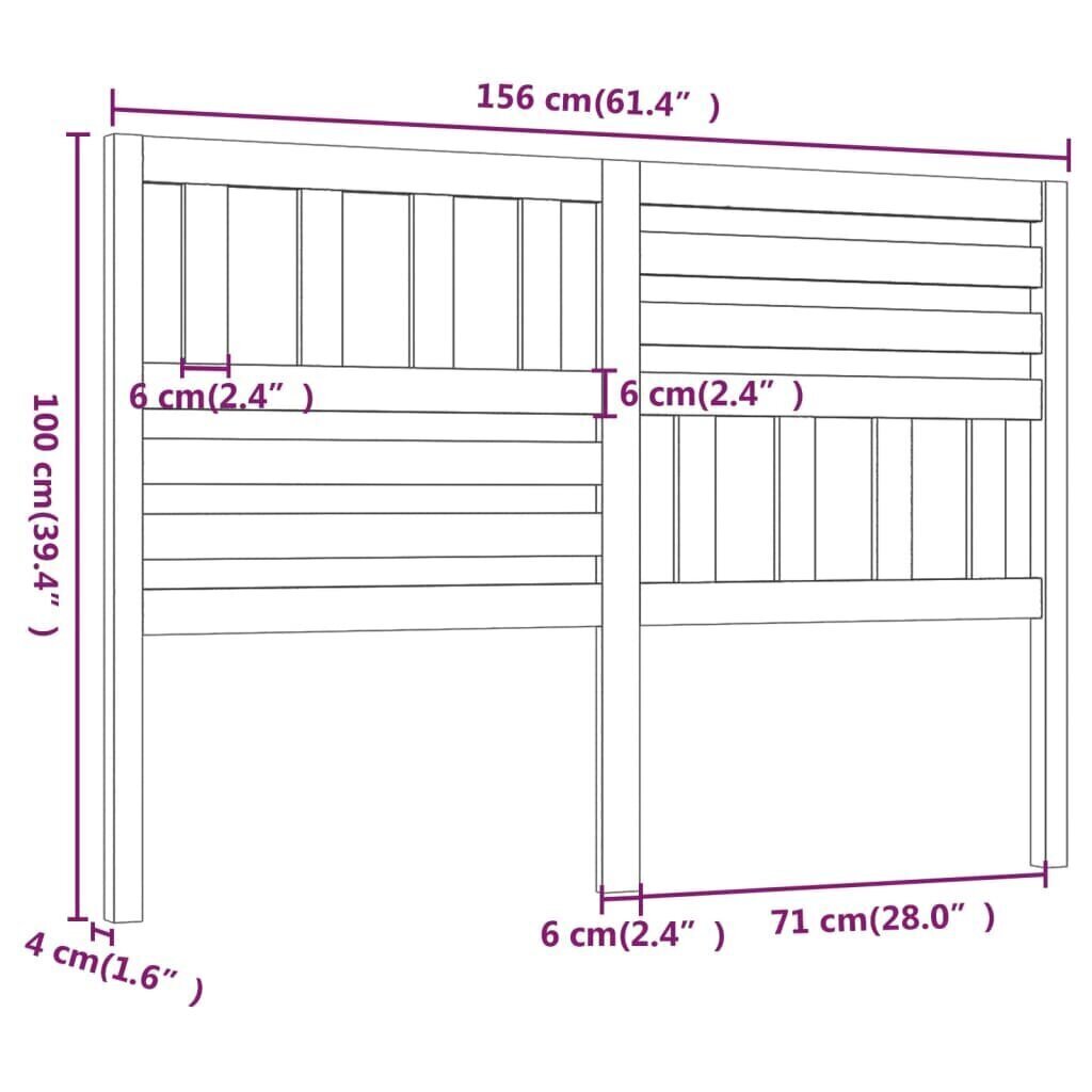 vidaXL gultas galvgalis, 156x4x100 cm, priedes masīvkoks cena un informācija | Gultas | 220.lv