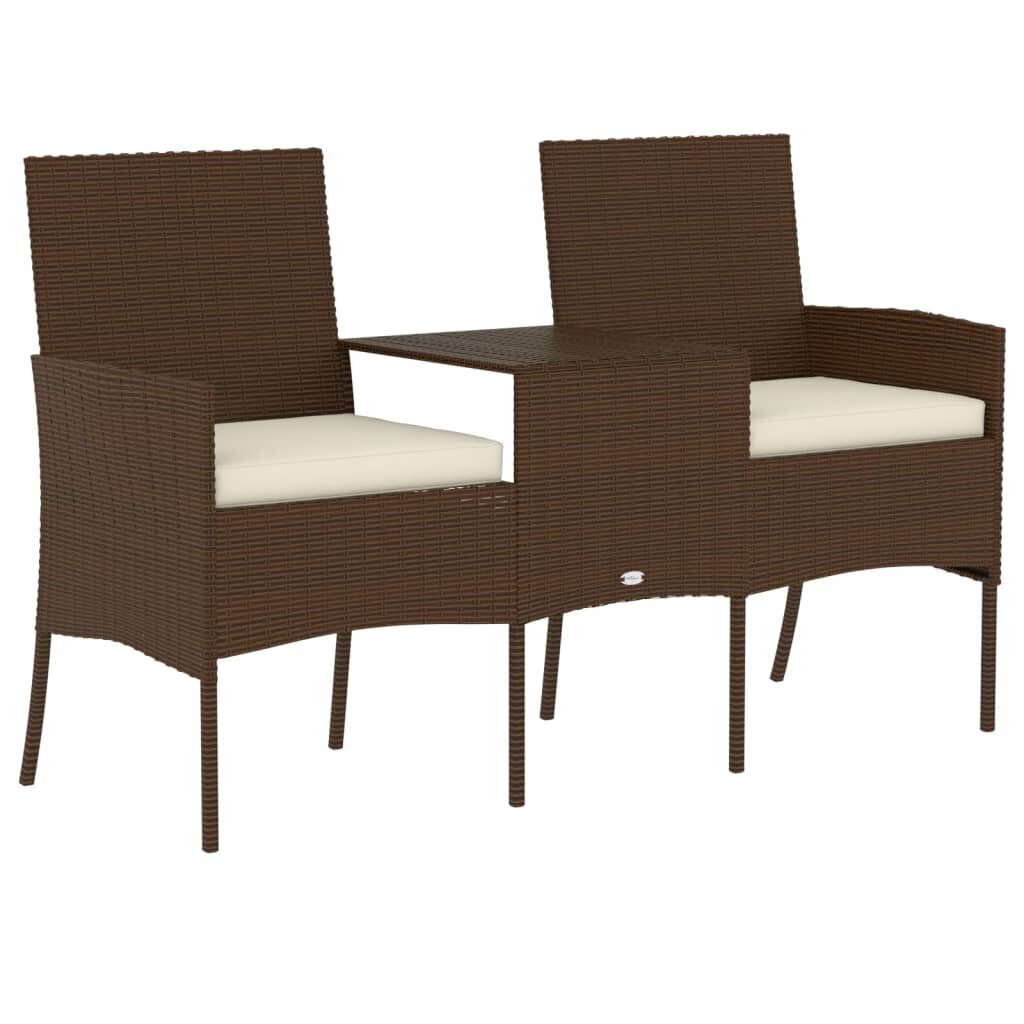 vidaXL divvietīgs dārza dīvāns ar galdiņu, PE rotangpalma, brūns цена и информация | Dārza krēsli | 220.lv