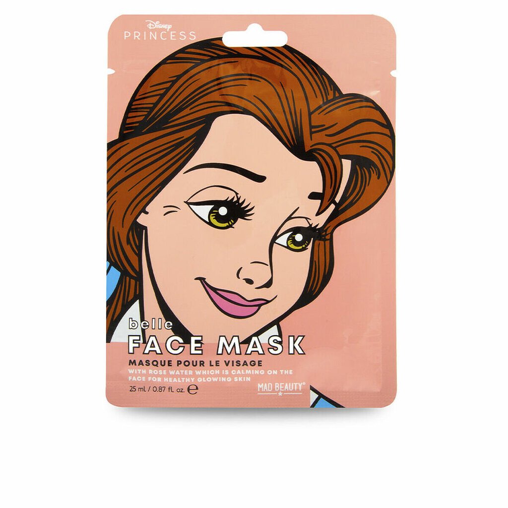 Mad Beauty Disney POP Princess Pēc Vasaras saules & baseina Bērnu mitrinoša joku sejas maska (1 gab. Belle x25 ml) cena un informācija | Sejas maskas, acu maskas | 220.lv