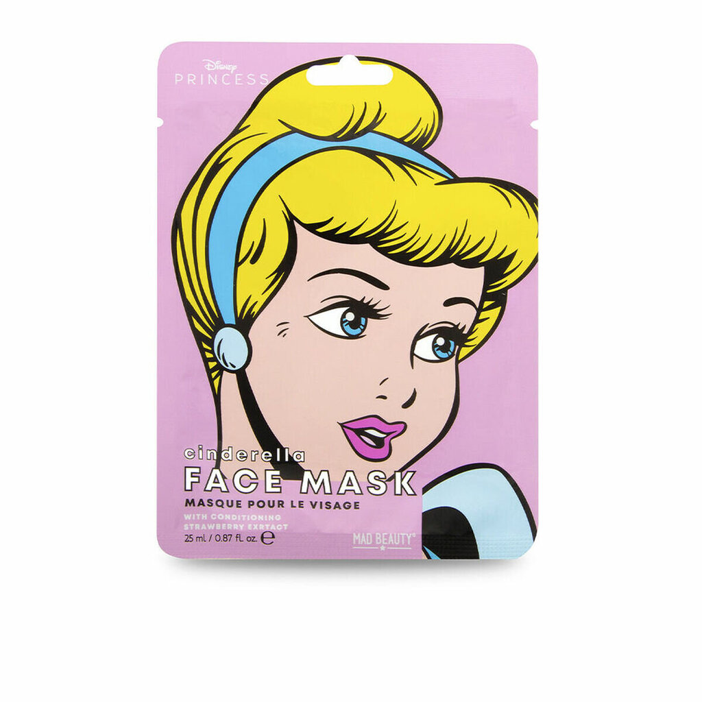 Mad Beauty Disney POP Princess Pēc Vasaras saules & baseina Bērnu mitrinoša joku sejas maska (1 gab. Cinderella x25 ml) cena un informācija | Sejas maskas, acu maskas | 220.lv