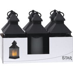 LED laternas uz baterijām melnas 6gab. AAA 0,36W 34x25cm Flame lantern 062-99-92 цена и информация | Sveces un svečturi | 220.lv