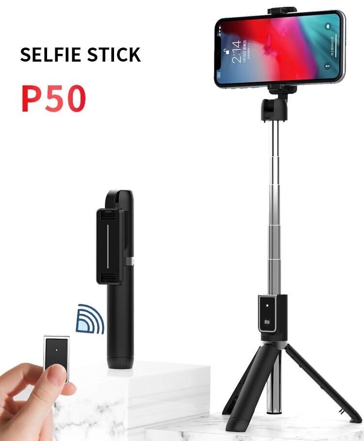 Selfie Stick MINI P50 ar bluetooth un statīvu, balts cena un informācija | Selfie Sticks | 220.lv