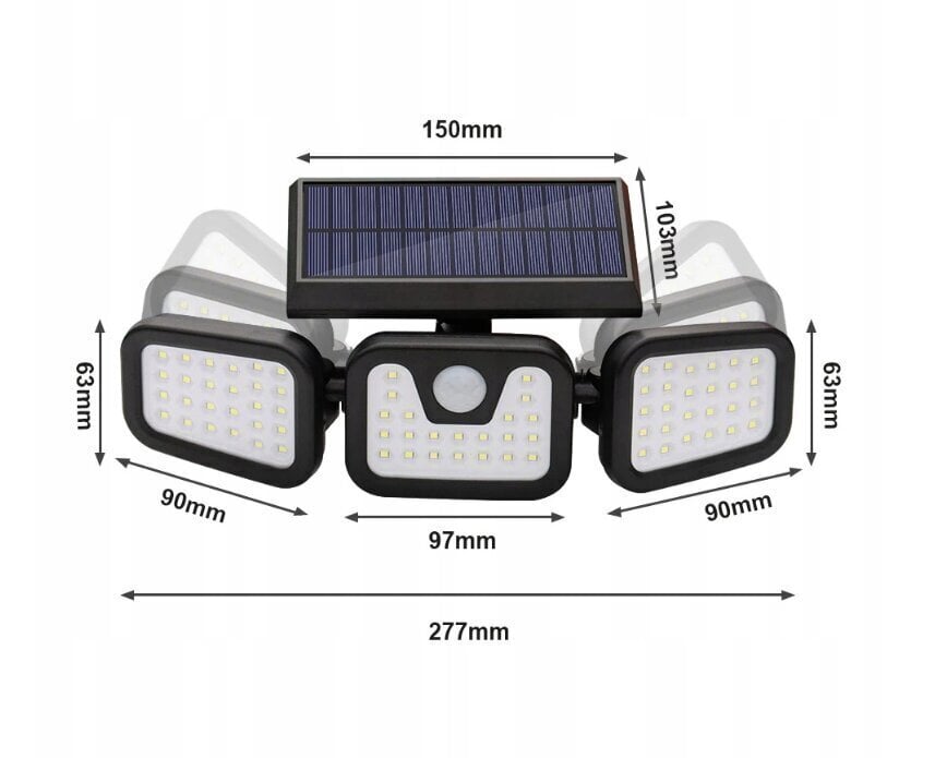 Trīskāršs LED saules gaismas sienas apgaismojums ar tālvadības kustības sensoru, ūdensizturīgs IP65, 3in1 cena un informācija | Āra apgaismojums | 220.lv