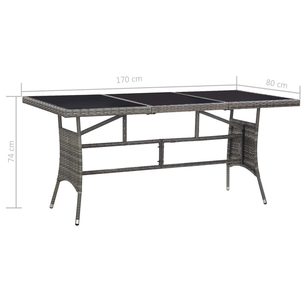 vidaXL dārza galds, pelēks, 170x80x74 cm, PE rotangpalma cena un informācija | Dārza galdi | 220.lv