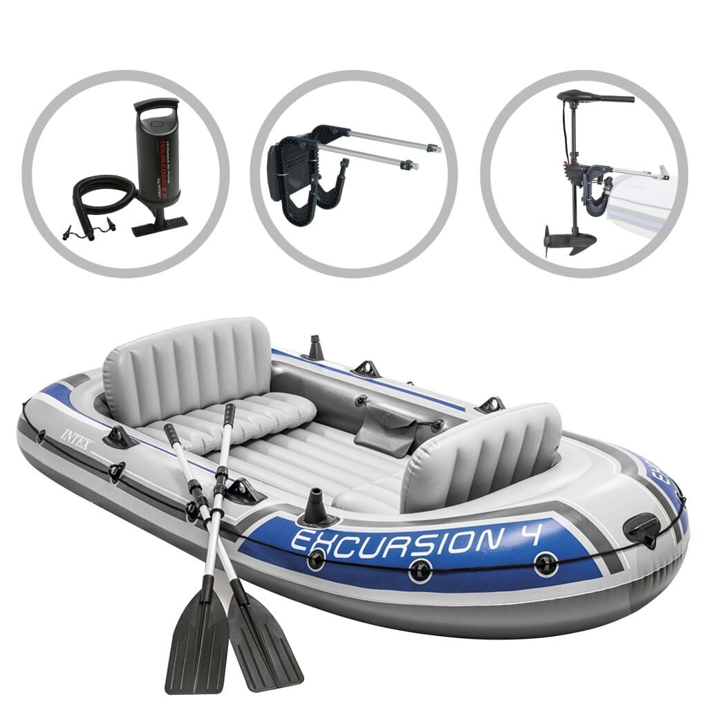 Intex piepūšamā laiva Excursion 4 ar motoru un kronšteinu цена и информация | Laivas un kajaki | 220.lv